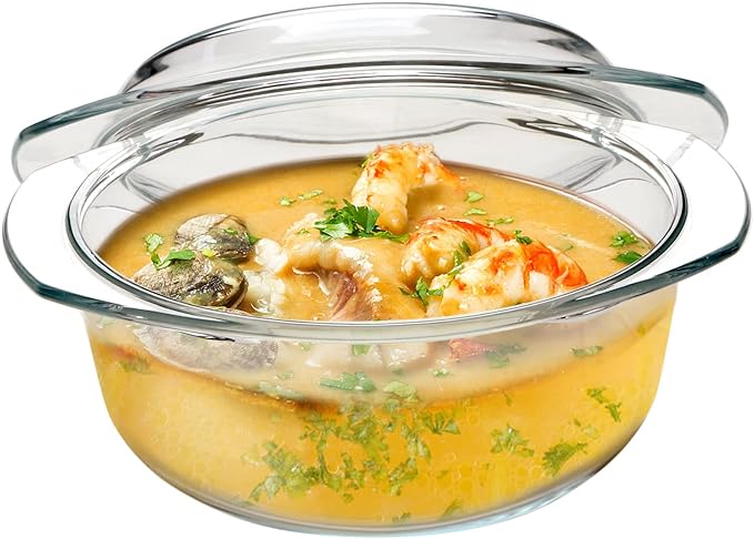 NUTRIUPS Small Round Glass Casserole Dish with lid,1.5 L glass bowl with glass lid, Microwave and Oven Safe
