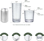 15oz Clear Acrylic Glasses Drinkware (Set of 8), Honeycomb Stackable Shatter-Proof Plastic Tumblers, Reusable Plastic Drinking Glasses, BPA-Free, Dishwasher-Safe