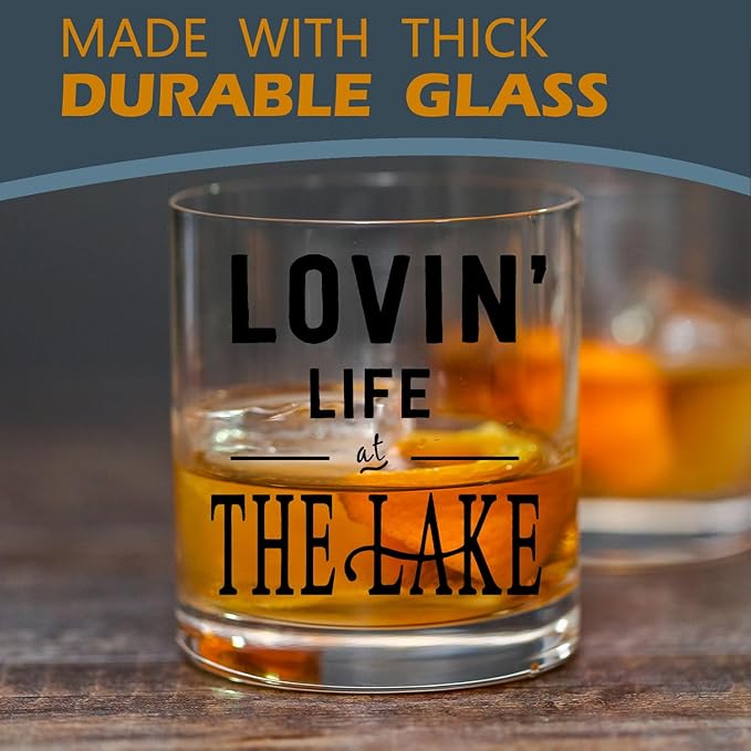 kunlisa Lake House Gifts Whiskey Glasses, Lake Lovers Gifts, Lakes House Essentials 10 oz Drinking Rocks Glasses for Women Men Whisky Cocktail Scotch Bourbon Liquor