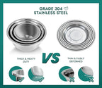 Enther Mixing Bowls - Set of 3 Stainless Steel Mixing Bowls with 304 Stainless Steel - Heavy Duty, Easy To Clean, Nesting Bowls Space Saving Storage, Great for Cooking, Baking, Salad,Silver