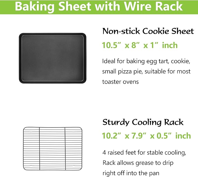 E-far Toaster Oven Pan with Rack Set, 10.5 x 8 x 1 Inch Nonstick Small Cookie Baking Sheet with Cooling Rack, Non-Toxic & Easy to Clean