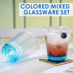 Drinking Glasses, 8 Piece Glass Cups, Colored Mixed Glassware Set, 4 pcs Crystal 12oz Highballs and 4 pcs 10oz Rocks Glasses, Great for Cocktail, Whisky and other Beveragesc (Light BLUE)