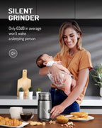 SHARDOR Electric Super Silent Blade Coffee Grinder, Timed Grind Control Rotary Knob, Adjustable Coarse to Fine for Coffee Beans, Spices & Herbs, with 2 Removable Stainless Steel Bowl, Silver