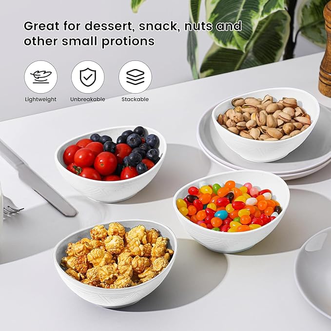 Wheat Straw Bowls Dessert Bowl 10 OZ - 5 Inch | Unbreakable Small Bowl Set, Microwave and Dishwasher Safe Mini Bowls for Appetizer, Dessert 4 PCS (White)