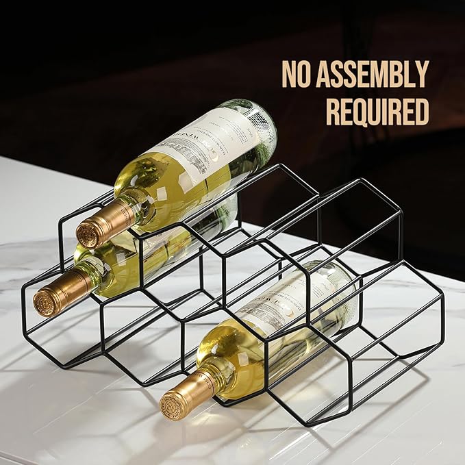 Countertop Wine Rack - 9 Bottle Freestanding Modern Black Metal Small - 2 Tier Tabletop Wine Holder Stand for Cabinet, Pantry - Wine Racks Countertop - No Assembly Required