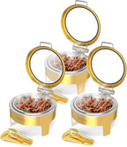 ROVSUN 6QT Gold Chafing Dishes for Buffet 3 Pack, Roll Top Chafing Dish Buffet Set, Round Chafers and Buffet Warmers Sets with Glass Lid & Serving Tong for Parties Weddings Catering Events Dinners