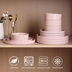 GBHOME Dinnerware Set for 4, 12 Piece Speckled Plates and Bowls Set with Glazed Bottom, Chip & Scratch Resistant Stoneware Plates Sets, Dishwasher & Microwave Safe Dishes (Pink, Service for 4)