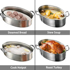 Eglaf 8Qt Stainless Steel Fish Steamer - Multi-Use Oval Cookware with Rack, Ceramic Pan, Chuck - Stockpot for Steaming Fish, Boiling Soup