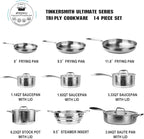 imarku Pots and Pans Set, 14PCS Kitchen Cookware Sets Tri-Ply Clad Stainless Steel with Hangered Handle and Lids, Suits Ceramic and Induction, Oven and Dishwasher Safe, Best Gifts for Women Man