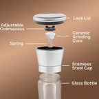 Premium Stainless Steel Sea Salt and Pepper Grinder Set of 2 - Adjustable Ceramic - Tall Glass Salt and Pepper Shakers - Pepper Mill & Salt Mill W/Funnel (2.6"W x 7.5"H)