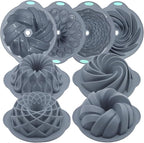 Tongjude 4 Pieces Silicone Fluted Cake Pans, 6/7/8 Cups Tube Baking Pan, Non-Stick Kitchen Oven Baking Pans, Silicone Molds for Homemade Cake, Bread and Jello, Grey