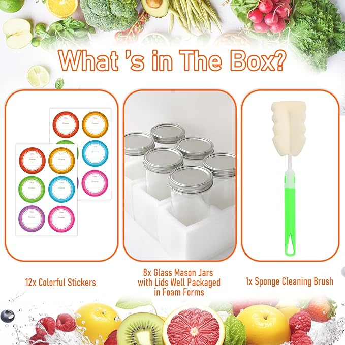 24 oz Wide Mouth Mason Jars 8 Pack, Glass Tall Mason Jars with Airtight Lids and Bands for Canning, Preserving, Fermenting, Pickling, DIY Projects