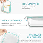 Vtopmart 2Pack 1860ml/ 63oz Large Glass Storage Containers with Lids, Meal Prep Food Container Set with Snap Airtight Lid for Baking, Microwave, Oven, Leak Proof, for Freezer, Dishwasher, Green