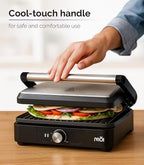 MOI Panini Press Grill & Sandwich Maker - 180° Dual-Plate Stainless Steel Grill Press for Paninis, Grilled Cheese, Burgers, Quesadillas, Breakfast, and More - 11 x 9 Inch Panini Maker with Drip Tray