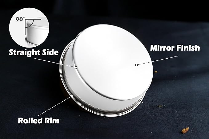 Leonyo 6Inch Round Cake Pans Set of 3, Stainless Steel Circle Layer Cake Baking Pans Set, Metal Round Baking Tins for Wedding Party, Dishwasher Oven Safe