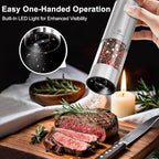 Electric Salt and Pepper Grinder Set, Upgraded 3.2oz (95ml) Large Capacity USB Rechargeable Mill with LED Light & 6 Adjustable Coarseness, Stainless Steel Shaker for Kitchen, BBQ, Gift Giving