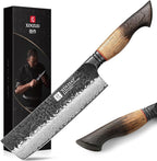 XINZUO 7 Inch Nakiri Knife, Hand Forged Damascus Steel Asian Chopping Chef Knife, Professional Meat Vegetable Kitchen Knife,Comfortable Grip White Oak Handle Usuba Knife