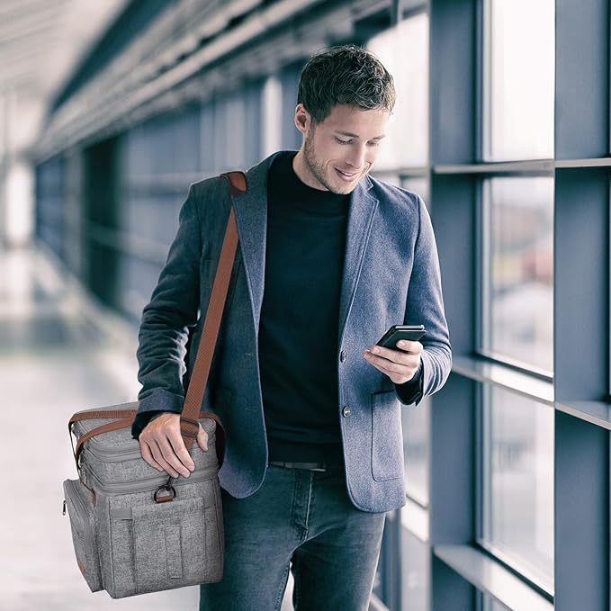 Maelstrom 23L Insulated Lunch Box For Men Women,Expandable Double Deck Lunch Cooler Bag,Lightweight Leakproof Tote Bag With Side Tissue Pocket,Gray