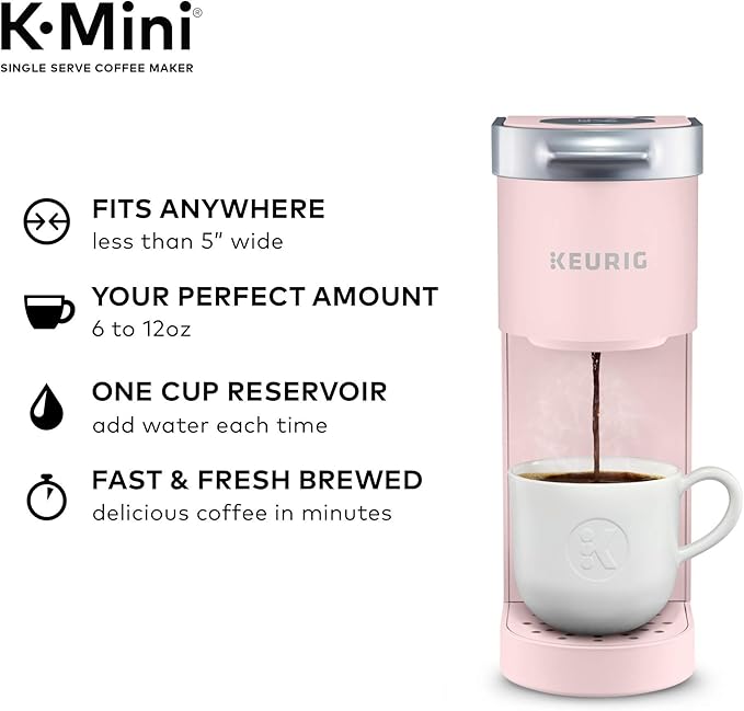 Keurig K-Mini Single Serve K-Cup Pod Coffee Maker, 6 to 12oz Brew size, with Cord Storage, Perfect for Small Spaces, Dusty Rose