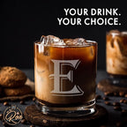(E-Monogram)- 4 Piece Set of 11 Ounce Engraved Heavy Base Rocks Glasses Elegant Glass-Multi-Purpose Beverage-Rocks Glass- Gift for any Occasion- By: On The Rox