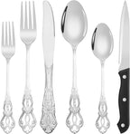 24 Pieces Silverware Set for 4, Retro Royal Flatware Set with Steak Knives, Gorgeous Stainless Steel Cutlery Utensil Set Include Forks Spoons and Knives, Mirror Finish,Dishwasher Safe