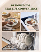 Famiware Meteor Plates and Bowls Sets for 4, 12 Pieces Dinnerware Sets, Microwave and Dishwasher Safe Dishes Set, Matcha Green