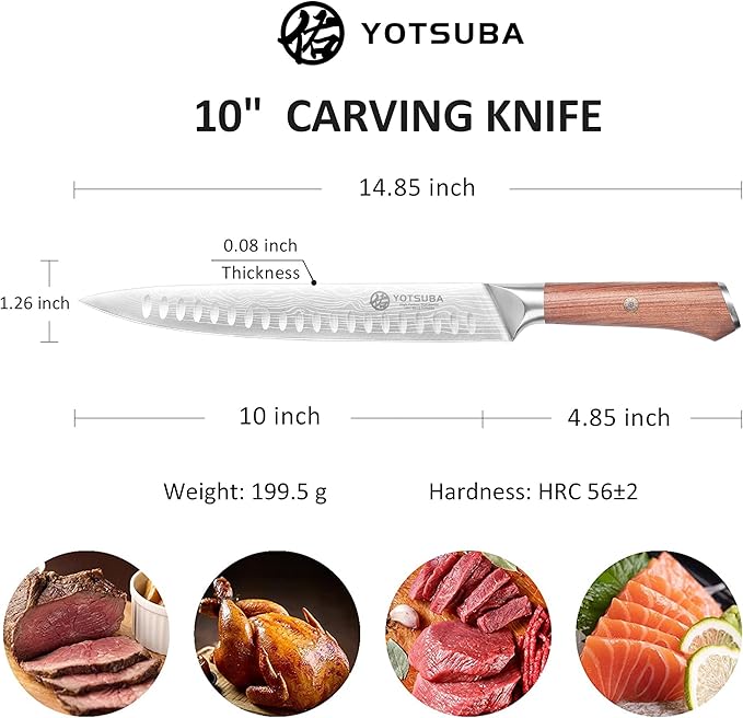 YOTSUBA Kitchen Knife Set with Block, High Carbon Stainless Steel Sharp Knife, with Gift Box (10 inch Slice Knife)