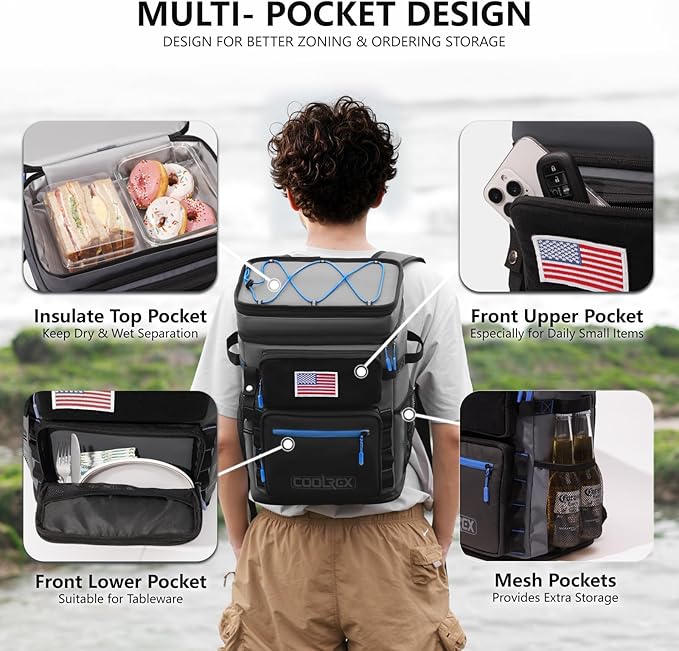 Large Backpack Cooler 36 Can Cooler Backpack with 2 Insulated Compartments Leak Proof Waterproof Travel Backpack, Camping Beach Picnic Lunch Thermal Bag for Women and Men
