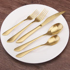 Matte Gold Silverware Set, 40-Piece Stainless Steel Flatware Set Service for 8, Satin Finish Tableware Cutlery Set for Home and Restaurant, Dishwasher Safe