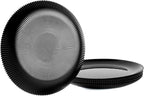 10.5 inch Ribbed Dinner Plate Set of 6, Round Opal Glass Black Dinnerware Plates, Dishwasher and Microwave Safe