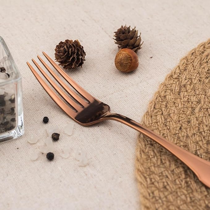 Alata Kate Rose Gold Mirror 40-Piece Silverware Set,Service for 8,Stainless Steel Flatware Set,Mirror Cutlery Set,Dishwasher Safe