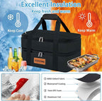 Double Decker Insulated Casserole Carrier for Hot or Cold Food, Expandable Insulated Food Carrier for Parties, Picnic, Beach, Fits 9"x13" Baking Dish (Black)