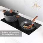 Kitchen Academy Induction Cookware Sets - 12 Piece Cooking Pan Set, Granite Black Nonstick Pots and Pans Set