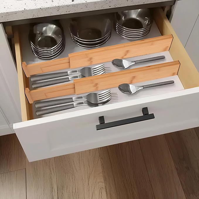 Adjustable Bamboo Drawer Dividers 17"-21", Speaid Safety 4-Pack, Drawer Dividers Kitchen With Cushioning Pads (4)