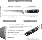 WILDMOK Boning Knife - 7 Inch Damascus Japanese Trimming Knife, Professional Grade, Resin Full Tang Handle