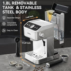 Espresso Machine 20 Bar, Brush Stainless Steel Espresso Maker with Milk Frother Steam Wand, 1400W Espresso Coffee Machine with 1.8L Removable Water Tank for Latte, Cappuccino,Machiato