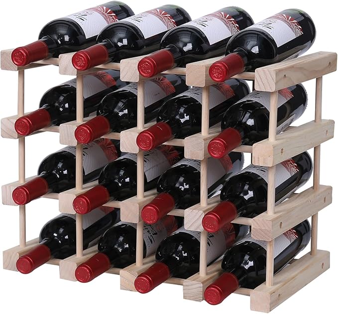 Wine Rack Small countertop Cabinet Stackable Storage Wooden freestanding Floor Wine Holder (15 Bottles)