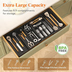 Lifewit Large Silverware Drawer Organizer, Plastic Cooking Utensil Tray for Kitchen, Expandable From 21 to 36 Inches, Adjustable Flatware Cutlery Spoon Fork Knife Spatula Gadgets Holder, Black
