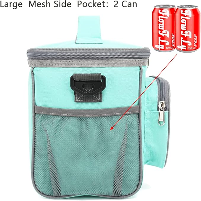FlowFly Insulated Reusable Lunch Bag Adult Large Lunch Box for Women and Men with Adjustable Shoulder Strap,Front Zipper Pocket and Dual Large Mesh Side Pockets,Jade