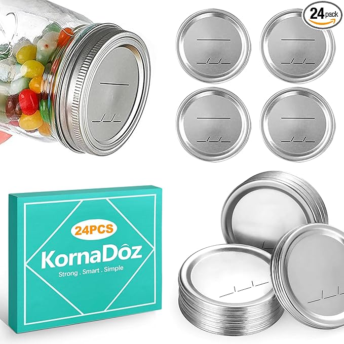 24 Pack 70mm Regular Mouth Mason Jar Lids, Split-Type Food Grade Metal Caps with Leak Proof & Airtight Seal for Canning Jams, Pickles, Preserving Food