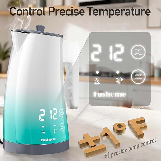 Electric Kettle with 5-Temperature Control,1.25L Cordless,Penguin Shape Design,1200W with Keep Warm and Auto Shut-Off,Perfect for Tea,Coffee & Kitchen(Blue Gradient)