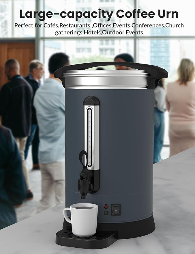 120 Cups Large Coffee Urn with Double Wall Insulation, 18L/4.8 Gallon Stainless Steel Commercial Electric Coffee Maker with Hot Drinks and Hot Water, for Weddings, Parties, Catering, and Buffets