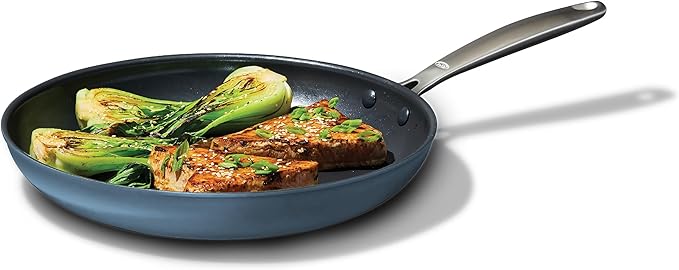 OXO Enhanced Hard Anodized Nonstick 12-Inch Frying Pan, Dishwasher Safe, PFAS-Free Ceramic Skillet, Oven & Broiler Safe to 600°F, Durable Kitchen Cookware, Stainless Steel Handle, Storm Blue
