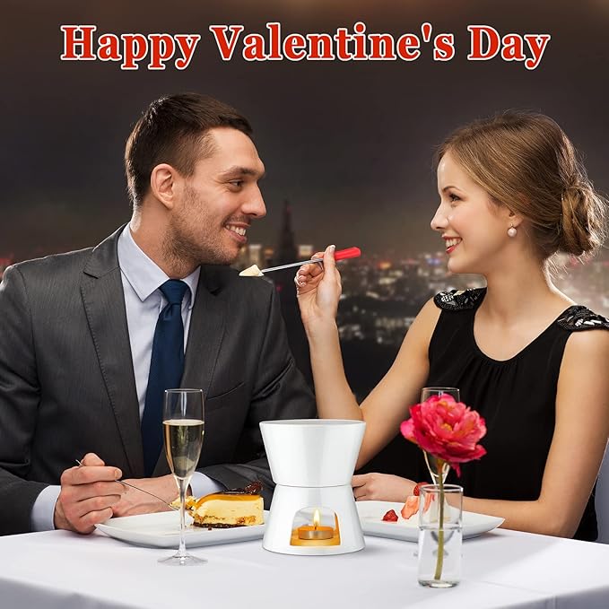 Nuogo 4 Pcs Fondue Pot Set Mini Melting Bowl Set with 16 Pcs Mini Forks for Cheese, Chocolate, Tapas, Butter and Caramel(White)