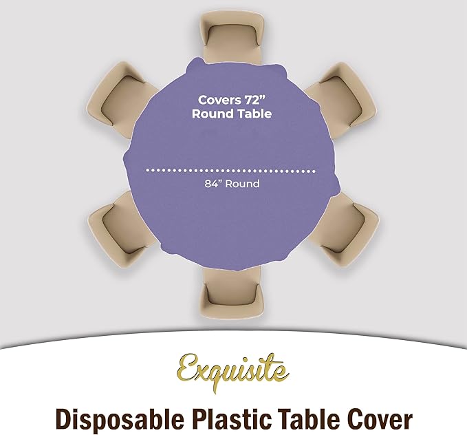 Party Solids 12-Pack Premium Plastic Tablecloth 84in. Round Table Cover - Lavender