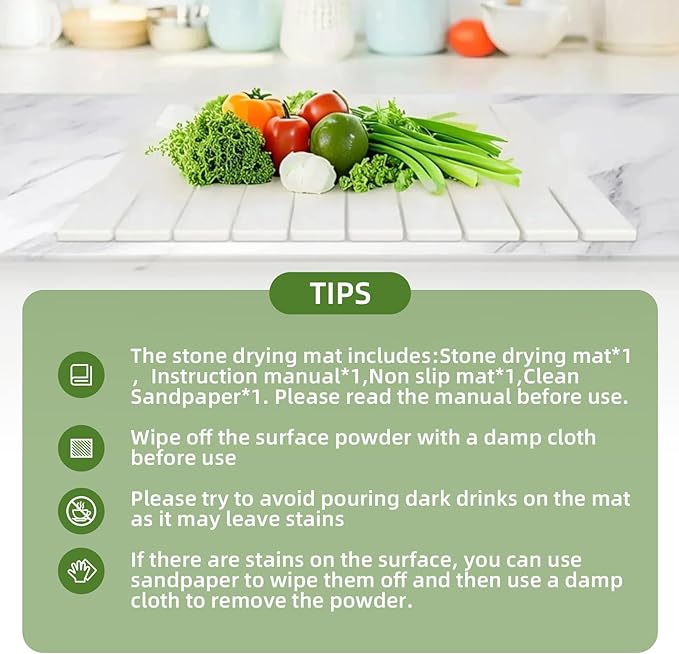 Large Stone Dish Drying Mat for Kitchen Counter,Foldable Water Absorbing Diatomaceous Earth Dish Drying Mat,Quick Dry Stone Dishes Mats for Countertop Bottles Utensils Cups,24"L x 16"W