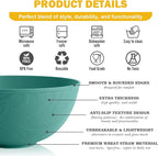 40 OZ Wheat Straw Bowl Sets, 6 PCS Unbreakable & Lightweight Salad Bowls, Microwave & Dishwasher Safe, BPA-Free, Kitchen Bowl Set for Serving, Soup, Oatmeal, Fruit, Noodles, Green