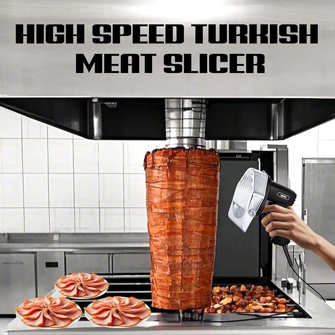 VONCI 80W Commercial Gyro Cutter, Electric Shawarma Knife, Doner Kebab Meat Slicer With 2 Blades, 2600 RPM, 0-8mm Adjustable Thickness, Powerful Turkish Grill Machine.