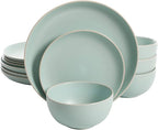 Gibson Home Rockaway Dinnerware, Teal Matte, Service for 4 (12pcs)