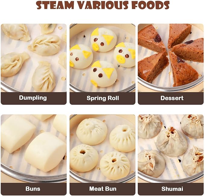 100 PCS Bamboo Steamer Liner, 8 Inch Round Air Fryer Parchment Paper with Holes, White Non-Stick Steamer Paper Sheet